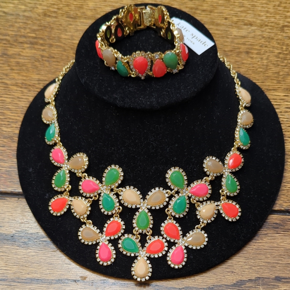 NWT (#333) Kate Spade Bouquet Statement Bib Necklace & Bracelet Set
